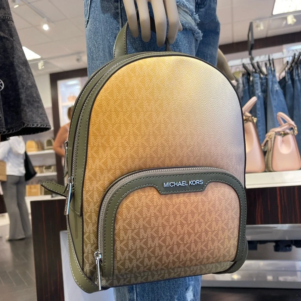 MICHAEL KORS Jaycee Medium Ombré Signature Logo Backpack Olive Combo NWT